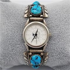 Vintage Robert & Bernice Leekya Zuni 925 Sterling Silver & Turquoise Watch